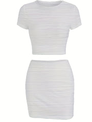 Women's Textured Two Piece Skirt Set Short Sleeve T shirt & Mini Skirt
