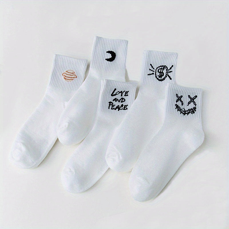 5 Pairs Cartoon Graffiti Socks Mid Tube Women's Stockings