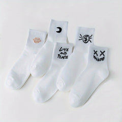 5 Pairs Cartoon Graffiti Socks Mid Tube Women's Stockings