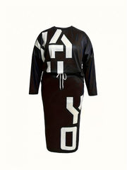 Women's Plus Letter Print Top & Skirt Set