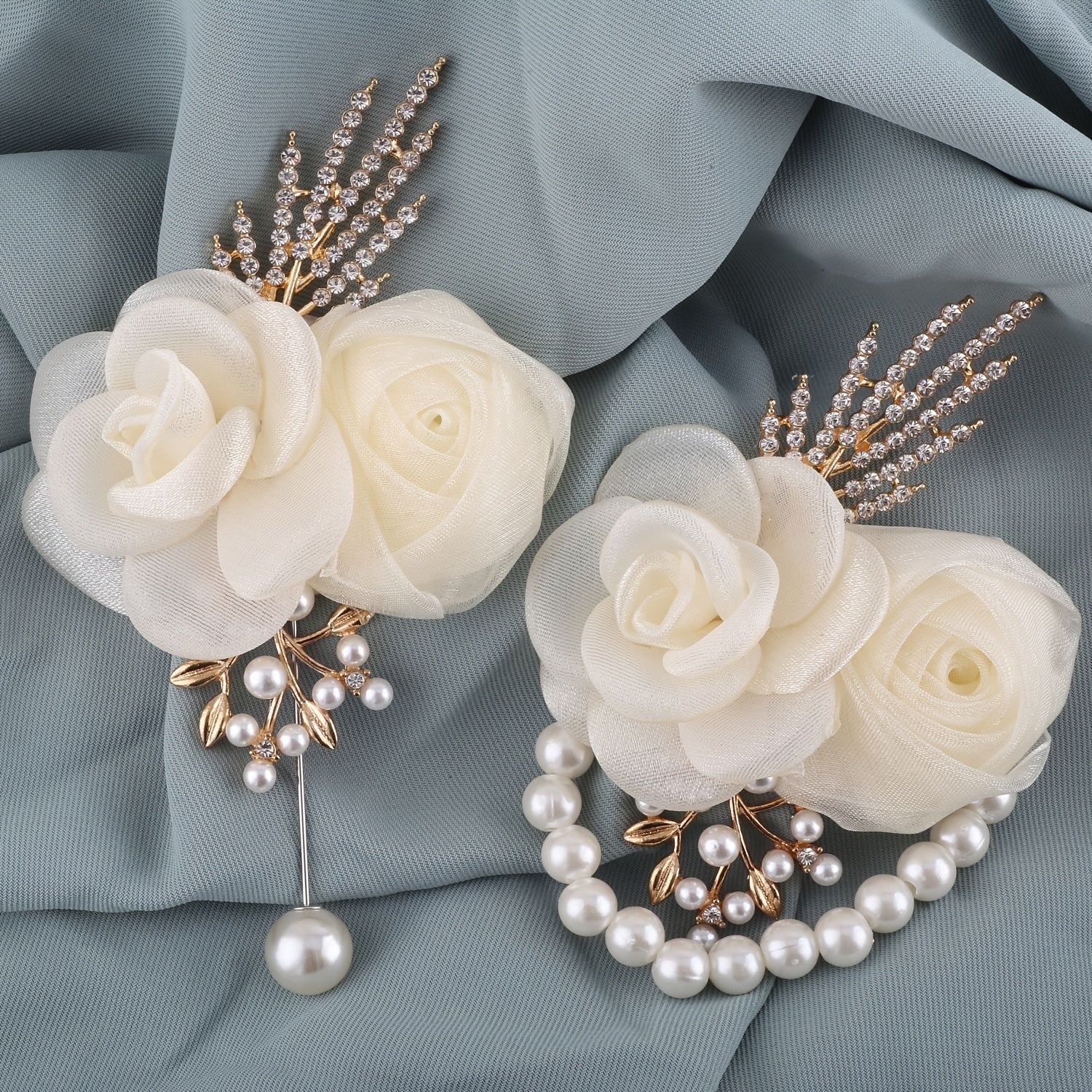 Mesh Flower Pearl Hair Clip Rhinestone Accessory