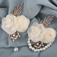 Mesh Flower Pearl Hair Clip Rhinestone Accessory