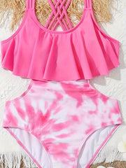 Girls Tie Dye Ruffle Trim Swimsuit Bathing Suit Summer Clothes Beach Gift