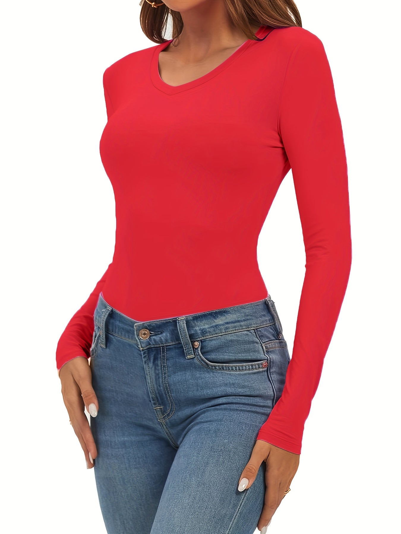 Long Sleeve Round Neck Jumpsuit Solid Yoga Sports Bodysuit Women's Activewear