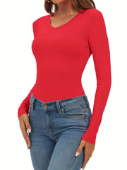 Long Sleeve Round Neck Jumpsuit Solid Yoga Sports Bodysuit Women's Activewear