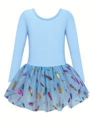Girls Comfy Cross Back Long Sleeve Tutu Ballet Leotard