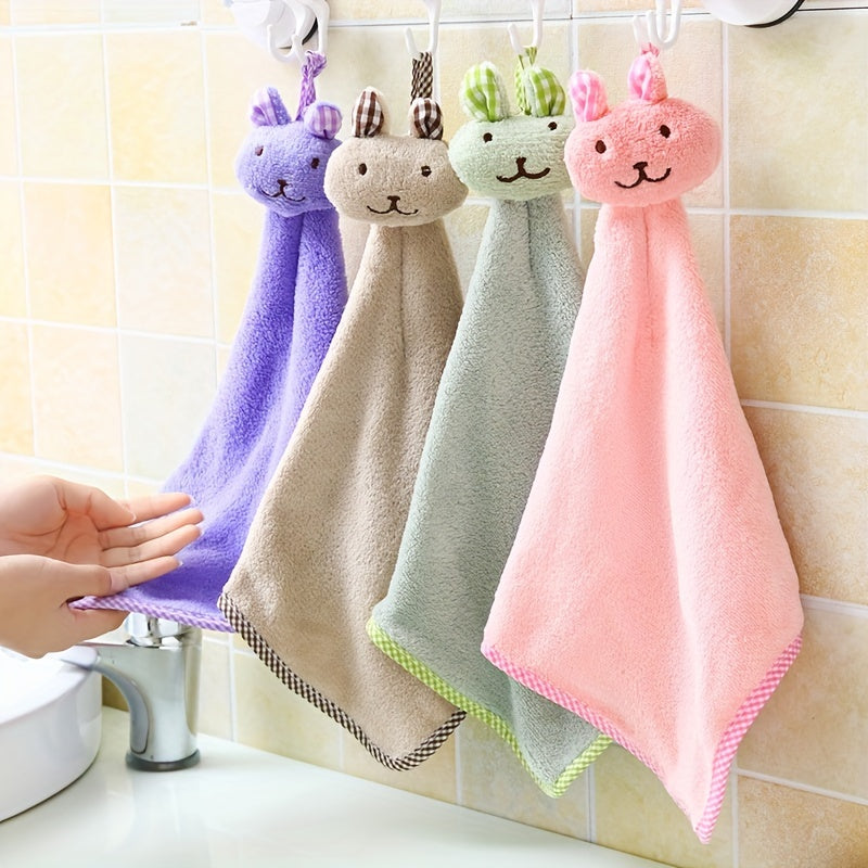 Cute Rabbit Hanging Fingertip Towel Coral Velvet Absorbent Soft Towel
