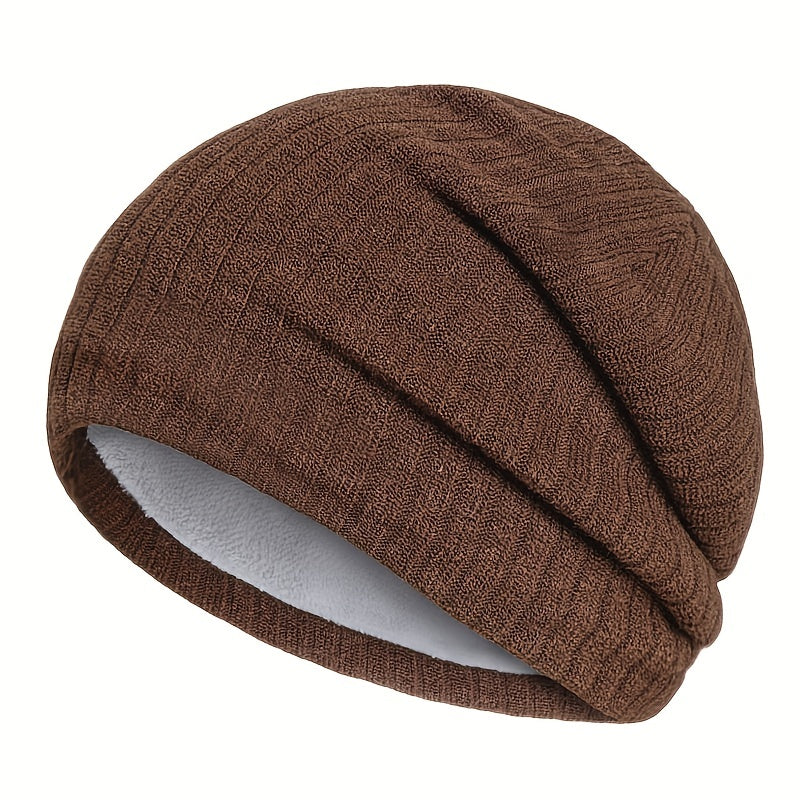 Outdoor Plus Velvet Knitted Hat Winter Solid Striped Warm Ear Protection