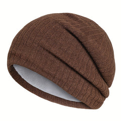 Outdoor Plus Velvet Knitted Hat Winter Solid Striped Warm Ear Protection