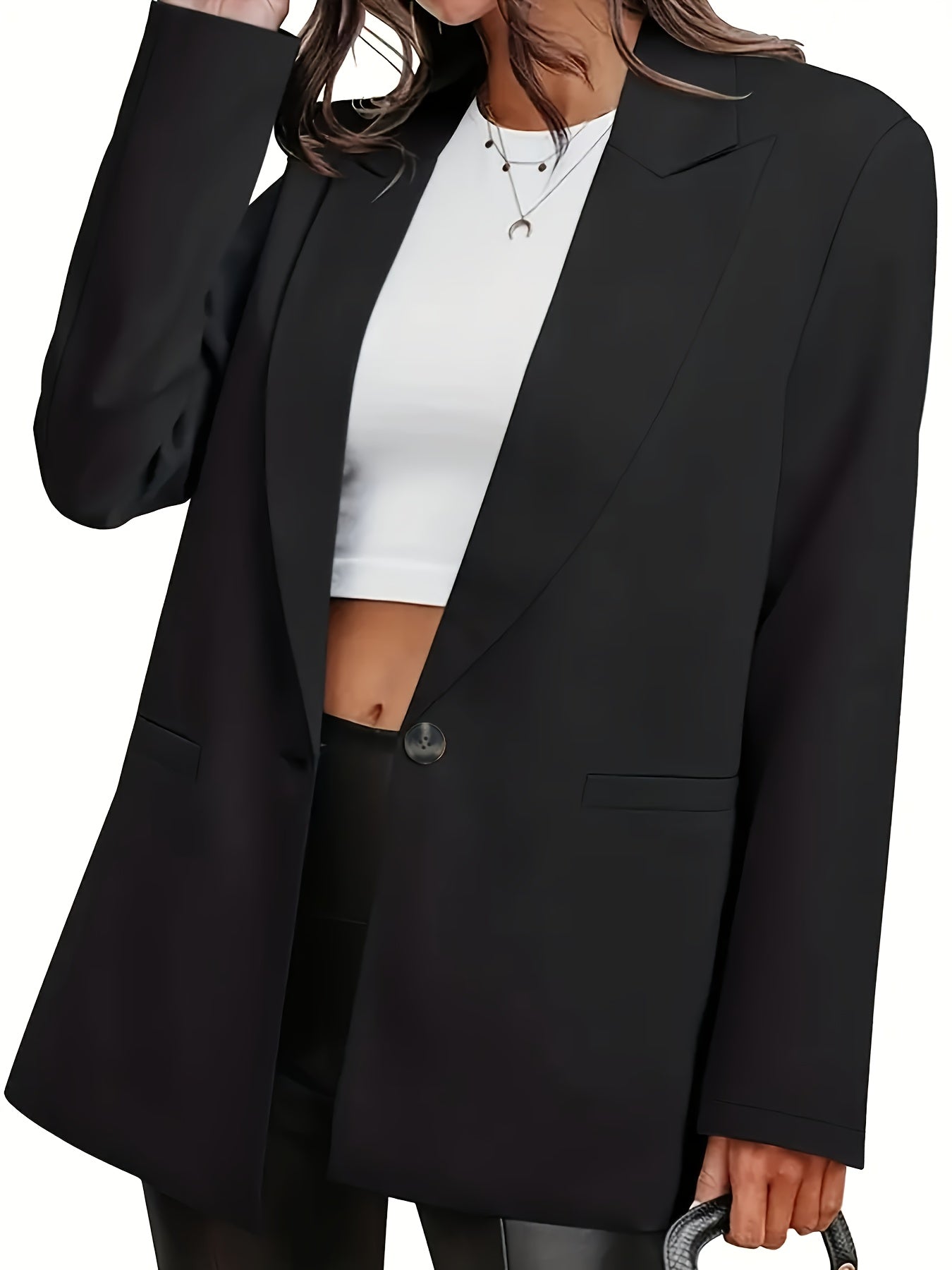 Women's Plus Solid Long Sleeve Casual Blazer