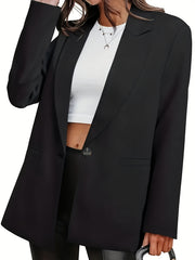 Women's Plus Solid Long Sleeve Casual Blazer