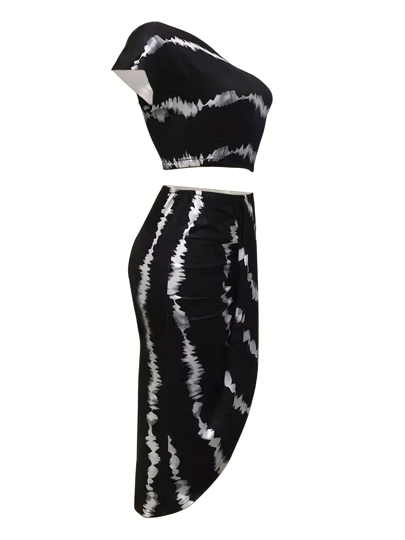 Striped Print Two piece Set Ruched Bag Hip Skirts Outfits