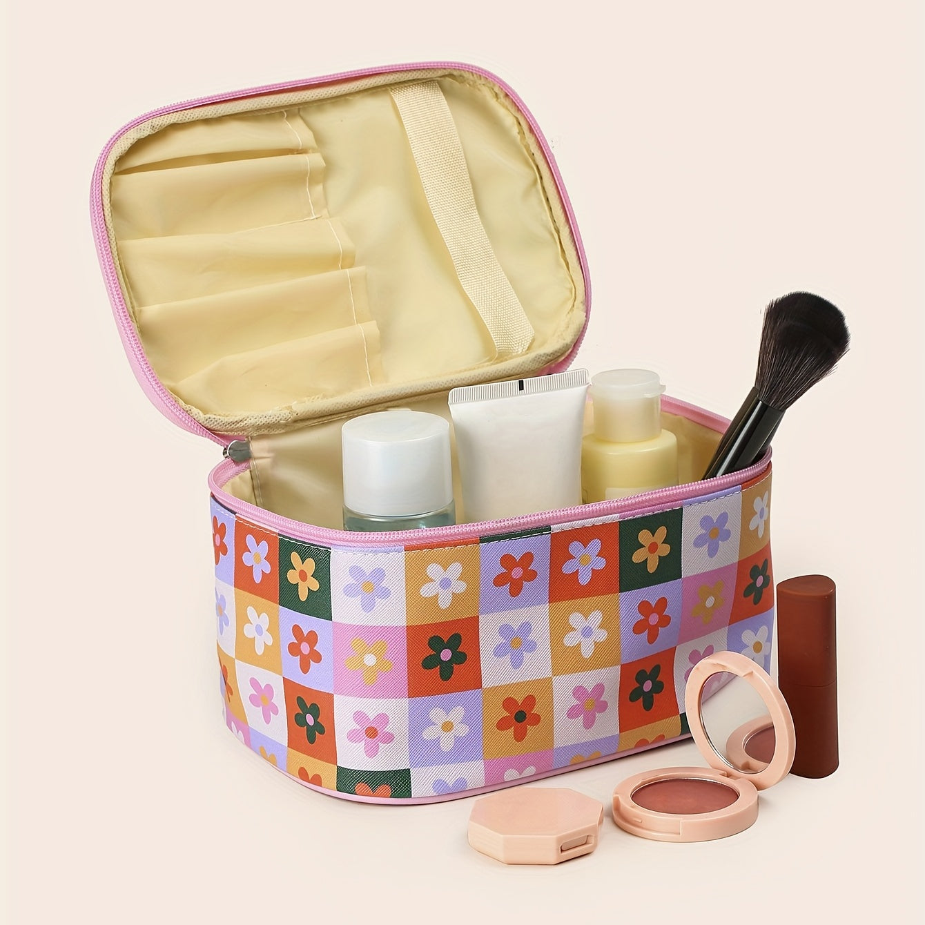 Floral Print Makeup Bag with Handle - Toiletry Bag for Women
