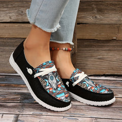 Cow Head & Leopard Print Canvas Loafers Women's Casual Flat Sneakers