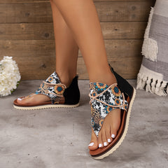 Women's Boho Thong Sandals Sunflower Cow Print Comfort Summer Beach