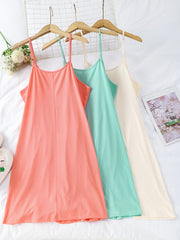 Plus Size Cami Sleep Dress 3-Pack, Round Neck Nightdress Set
