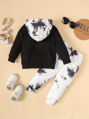 2pcs Baby Boys Casual Mama's Boy Hoodie & Tie Dye Sweatpants Set