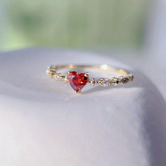 Heart Shaped Ruby Decor Ring for Girls