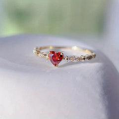 Heart Shaped Ruby Decor Ring for Girls