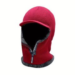 Winter Velvet Knitted Hat Men's Cycling Zipper Face Cover Balaclava