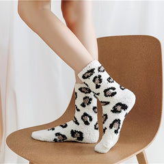 Women's Leopard Print Fuzzy Socks Warm Slipper Socks