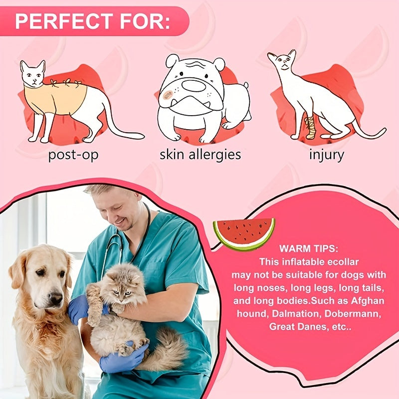 Soft Inflatable Recovery Collar for Dogs and Cats Watermelon