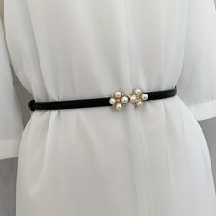 Girls Faux Pearl Leaf Buckle Belt for Pants Jeans Skirt