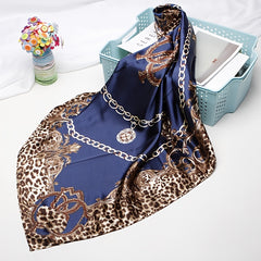 Leopard Navy Shawl 35 43 Square Scarf Silk Neck Scarf Head Wrap