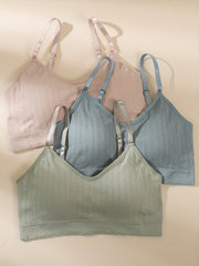 3pcs Solid Wireless Bras Comfy & Breathable Sports Intimates Bra