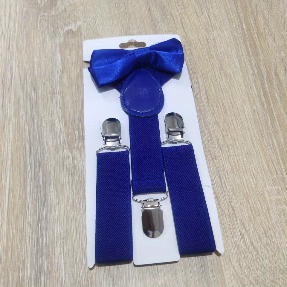 Kids Elastic Suspenders & Bow Tie Set Unisex Boy Girl Bowtie For Party Costume
