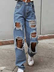 Ripped High Waisted Wide Leg Jeans