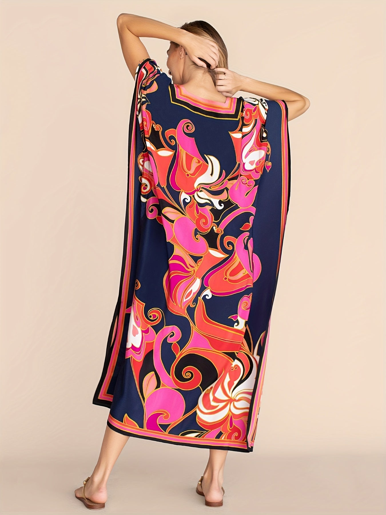 Boho Stripe Print Caftan Kimono Maxi Cover Up