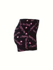 Women's Plus Heart & Slogan Print High Rise Skinny Shorts