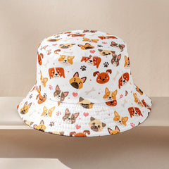 Puppy Print Family Bucket Hat Cartoon Dog Reversible Basin Hat