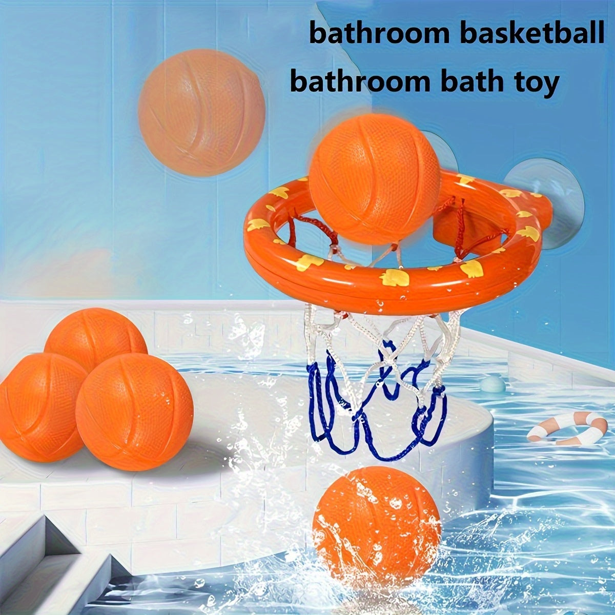 Adjustable Water Basketball Set with 3 Balls for Pool Bathtub Shower