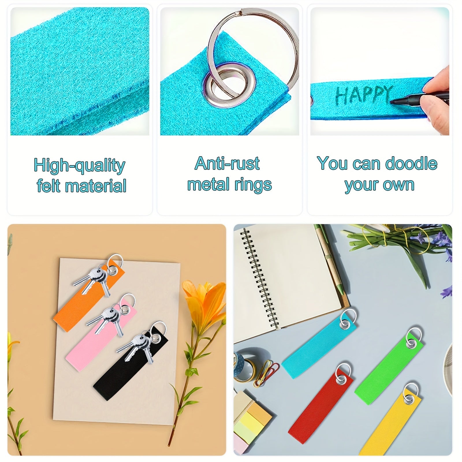 20pcs Felt Keychains Colorful DIY Blanks For Car Bike Bag
