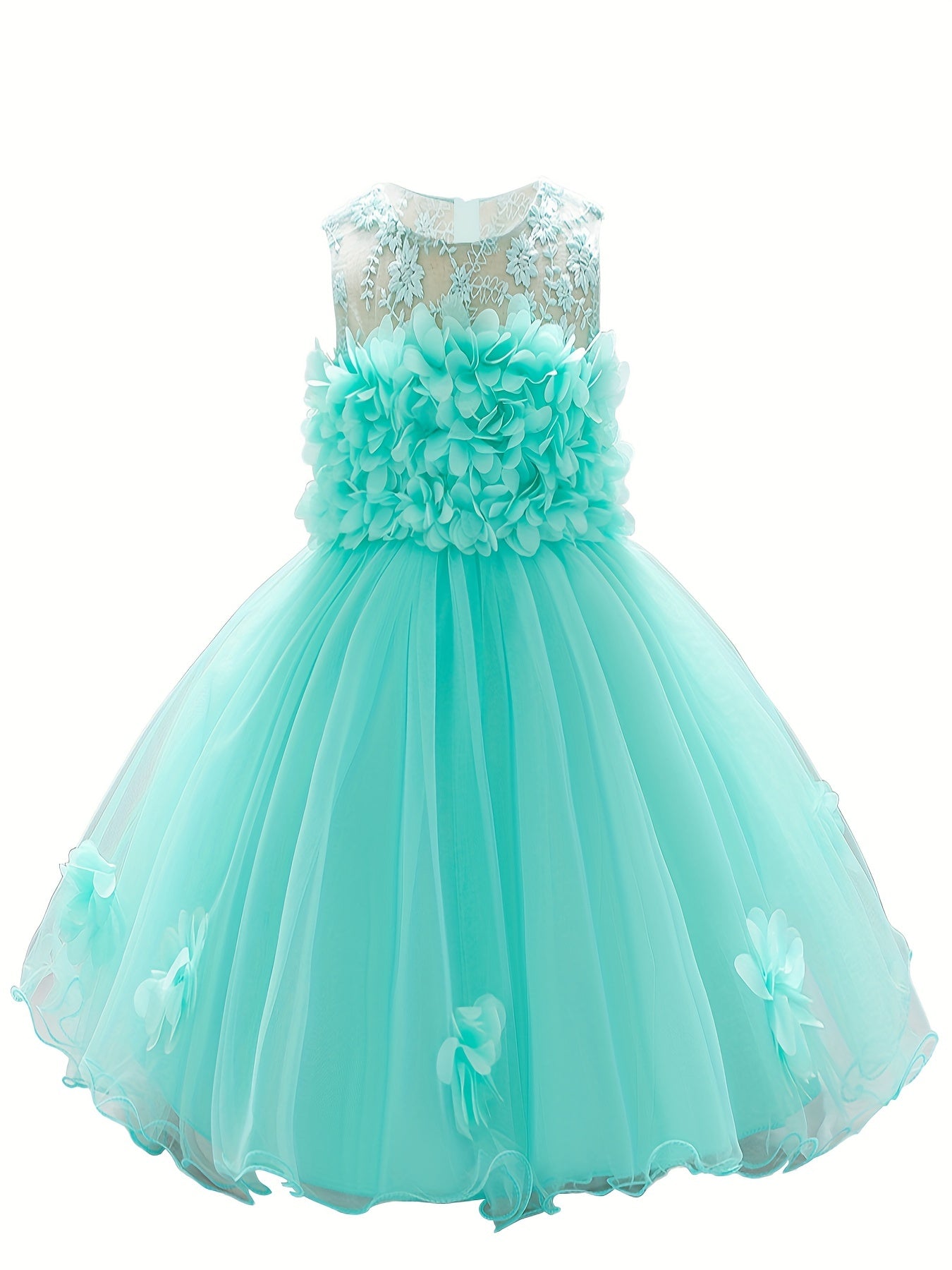 Gorgeous Sleeveless Flowers Embroidered Princess Dress for Little Girl's Party