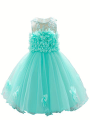 Gorgeous Sleeveless Flowers Embroidered Princess Dress for Little Girl's Party