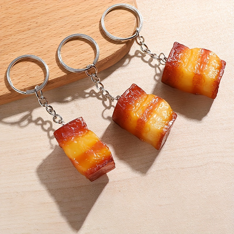 Creative PVC Food Keychain Funny Pork Metal Keyring Gift