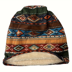 Ethnic Style Velvet Lined Slouchy Knit Hat Winter Skull Cap