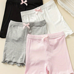 4pcs Girls Bowtie Bottoming Safety Shorts Elastic Waist