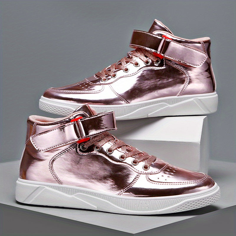Men's High Top Lace-up Sneakers with Hook and Loop Fastener