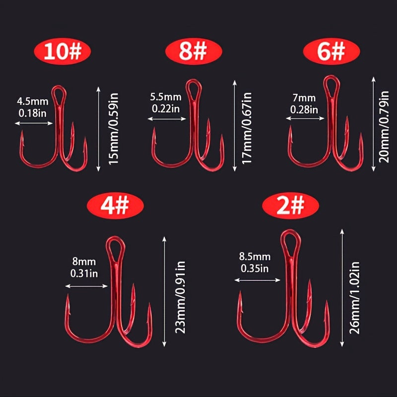 50pcs High Carbon Steel Fishing Hooks Treble Hooks for Saltwater Freshwater