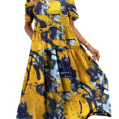 Tie Dye Short Sleeve Maxi Smock Dress
