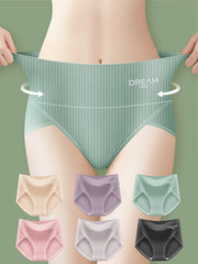 6pcs Striped Fabric Briefs Mid Waist Cotton Panties