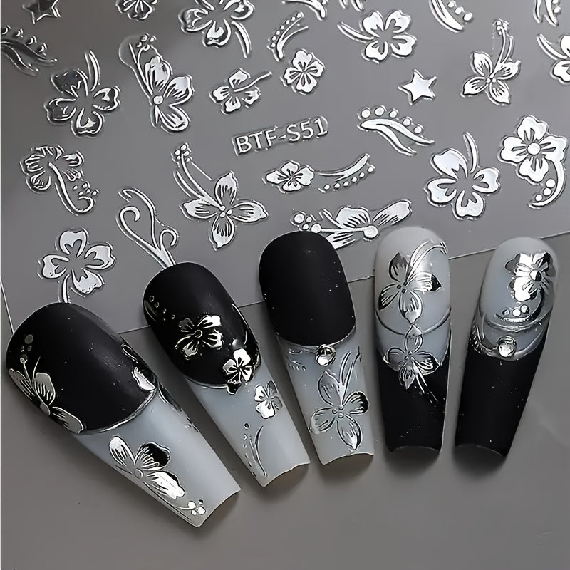 Floral Nail Art Stickers Decals - Glitter Adhesive Nail Embellishments