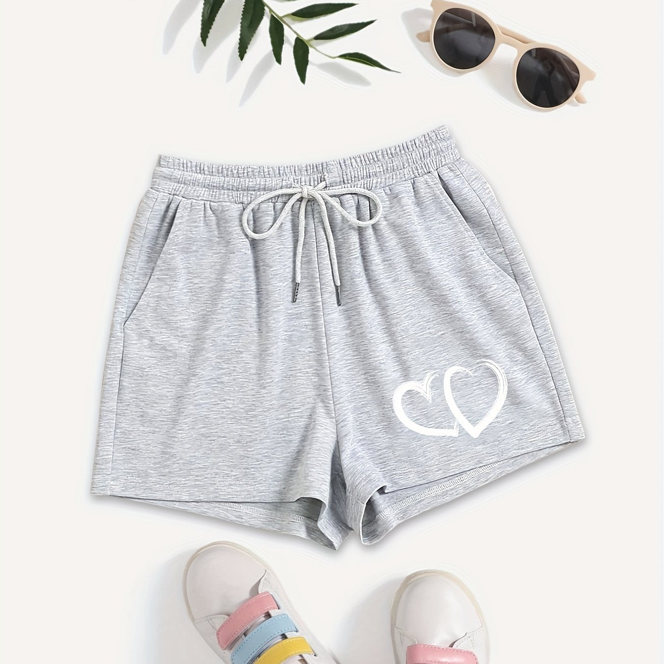 Hearts Print Hotpants Elastic Waist Casual Shorts