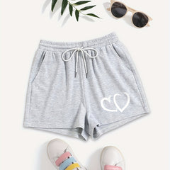 Hearts Print Hotpants Elastic Waist Casual Shorts