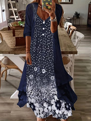 Floral Print Maxi Tank Dress & Cardigan Set
