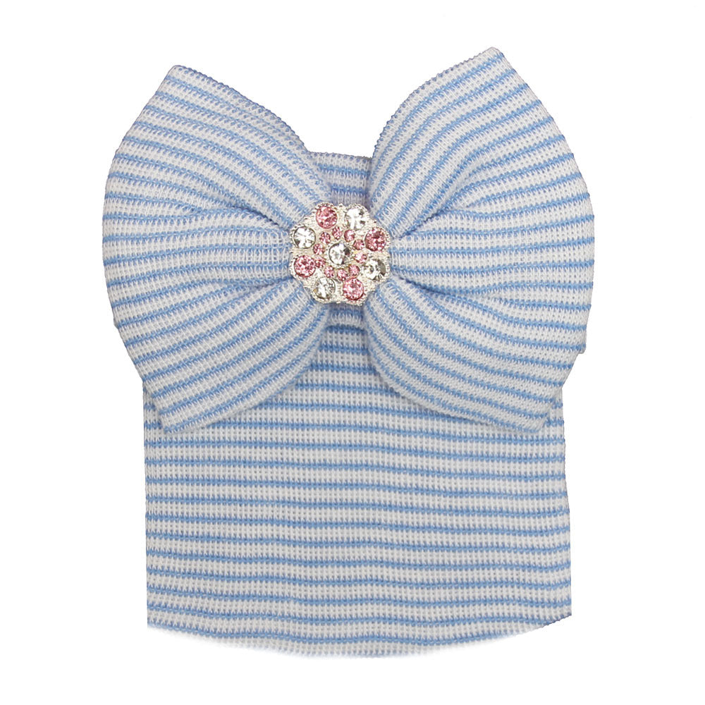 Striped Knit Head Wrap with Rhinestones for Baby Girls